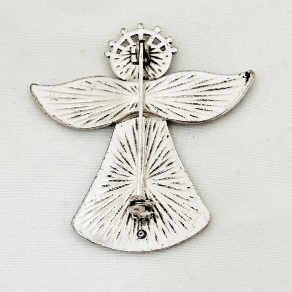 Angel Brooch w/Blue Rhinestone Silver Tone - Picture 6 of 6